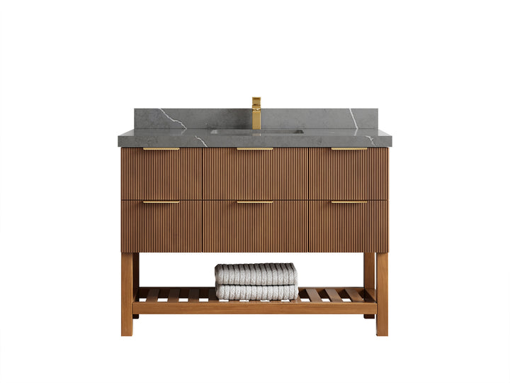 Catalina Teak 48 in W x 22 in D Free Standing Reeded Single Sink Bathroom Vanity - photo 35