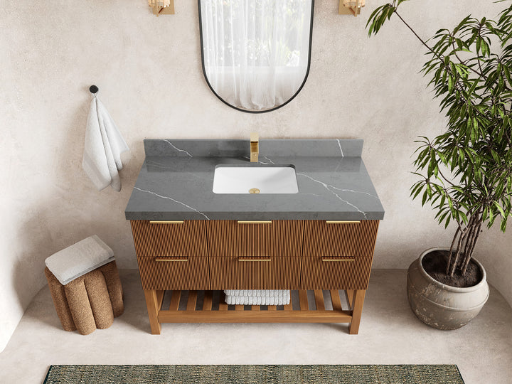Catalina Teak 48 in W x 22 in D Free Standing Reeded Single Sink Bathroom Vanity - photo 34