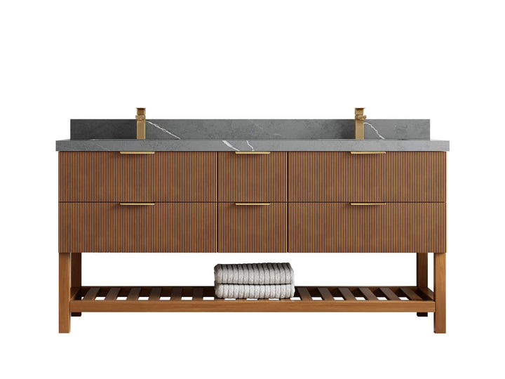 Catalina Teak 72 in W x 22 in D Free Standing Reeded Double Sink Bathroom Vanity - photo 35