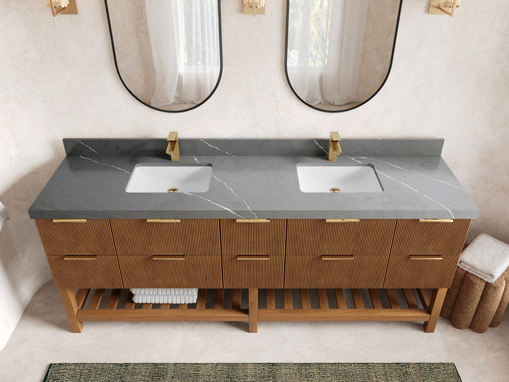 Catalina Teak 84 in W x 22 in D Free Standing Reeded Double Sink Bathroom Vanity - photo 34