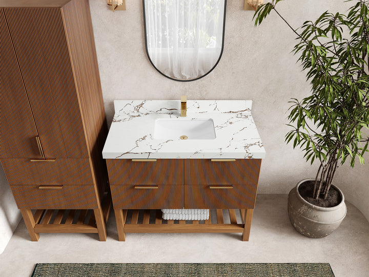 Catalina Teak 42 in W x 22 in D Free Standing Reeded Single Sink Bathroom Vanity - photo 36