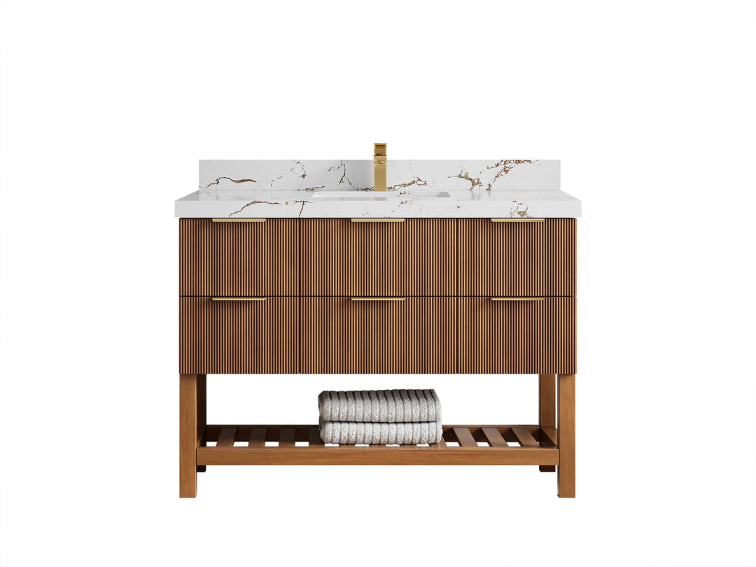 Catalina Teak 48 in W x 22 in D Free Standing Reeded Single Sink Bathroom Vanity