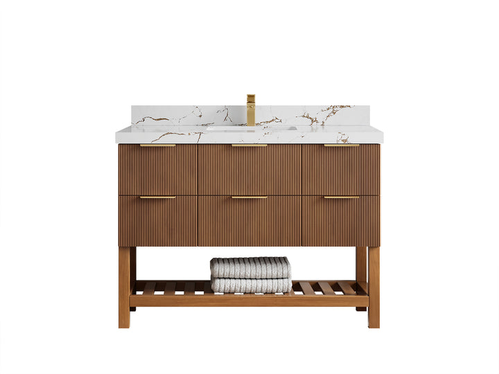 Catalina Teak 48 in W x 22 in D Free Standing Reeded Single Sink Bathroom Vanity - photo 37