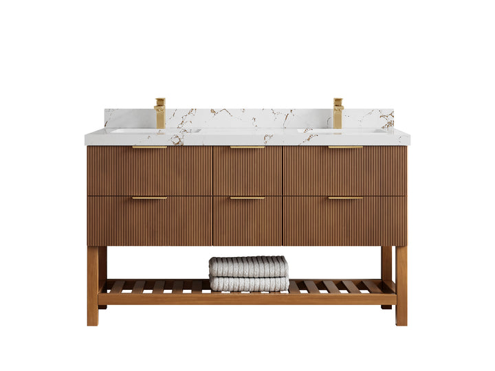 Catalina Teak 60 in W x 22 in D Free Standing Reeded Double Sink Bathroom Vanity - photo 37
