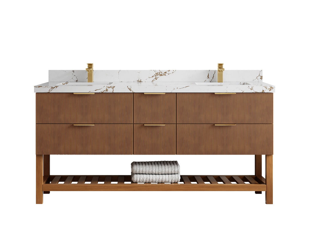 Catalina Teak 72 in W x 22 in D Free Standing Reeded Double Sink Bathroom Vanity