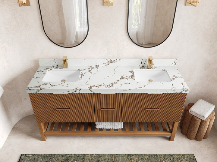 Catalina Teak 72 in W x 22 in D Free Standing Reeded Double Sink Bathroom Vanity - photo 36