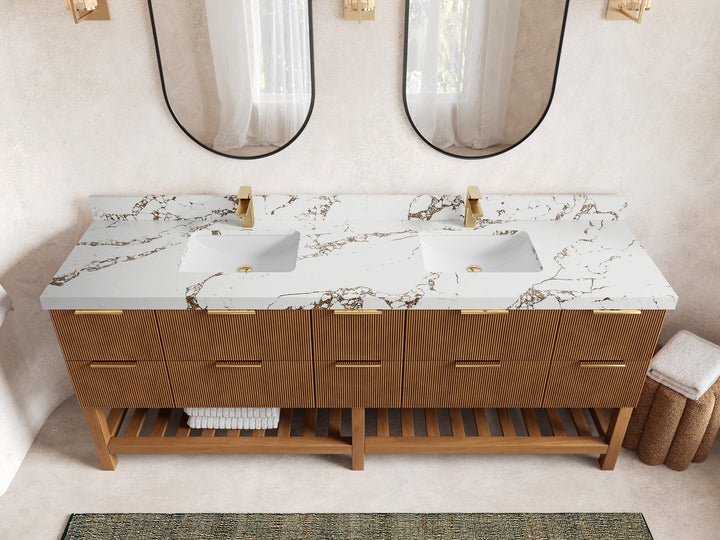 Catalina Teak 84 in W x 22 in D Free Standing Reeded Double Sink Bathroom Vanity - photo 36