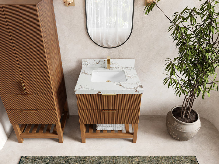 Catalina Teak 30 in W x 22 in D Free Standing Reeded Single Sink Bathroom Vanity - photo 38