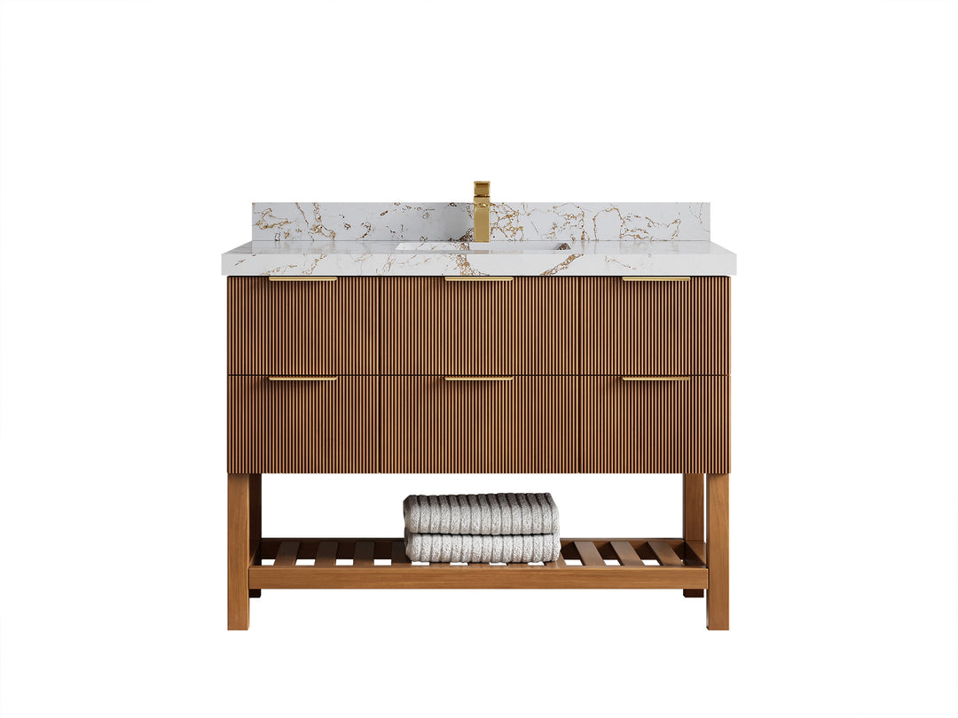 Catalina Teak 48 in W x 22 in D Free Standing Reeded Single Sink Bathroom Vanity