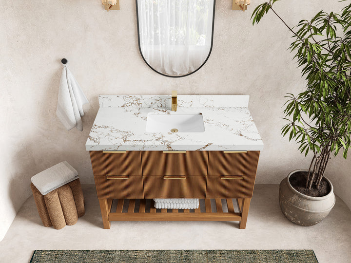 Catalina Teak 48 in W x 22 in D Free Standing Reeded Single Sink Bathroom Vanity - photo 38