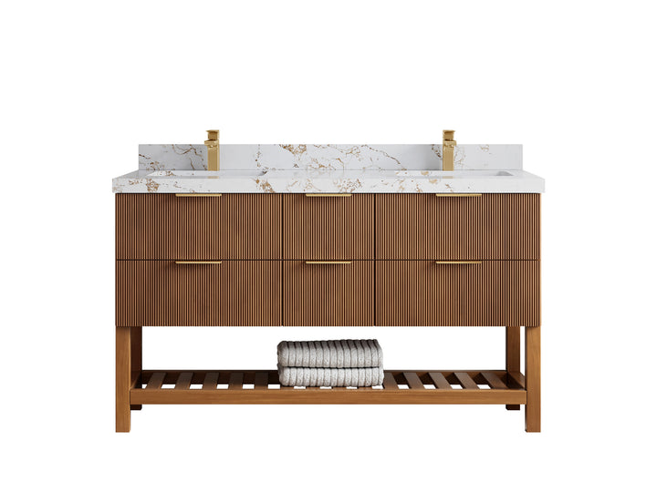 Catalina Teak 60 in W x 22 in D Free Standing Reeded Double Sink Bathroom Vanity - photo 39