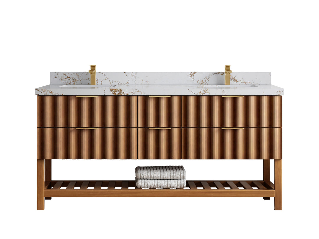 Catalina Teak 72 in W x 22 in D Free Standing Reeded Double Sink Bathroom Vanity