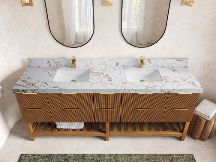 Catalina Teak 84 in W x 22 in D Free Standing Reeded Double Sink Bathroom Vanity - photo 38