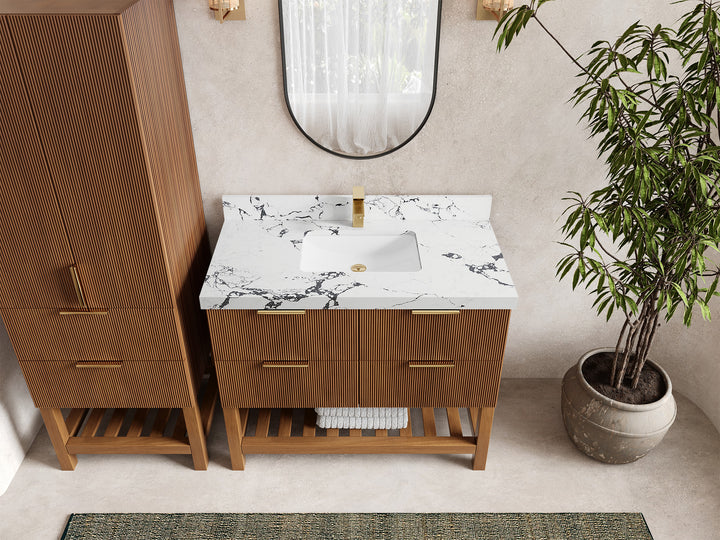Catalina Teak 42 in W x 22 in D Free Standing Reeded Single Sink Bathroom Vanity - photo 40