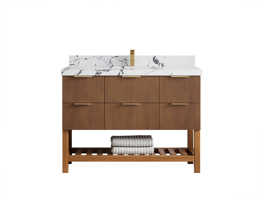 Catalina Teak 48 in W x 22 in D Free Standing Reeded Single Sink Bathroom Vanity