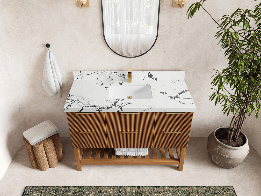 Catalina Teak 48 in W x 22 in D Free Standing Reeded Single Sink Bathroom Vanity
