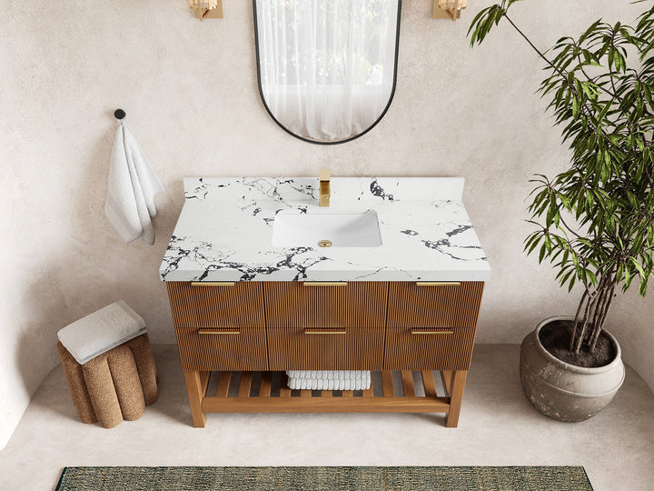 Catalina Teak 48 in W x 22 in D Free Standing Reeded Single Sink Bathroom Vanity - photo 40