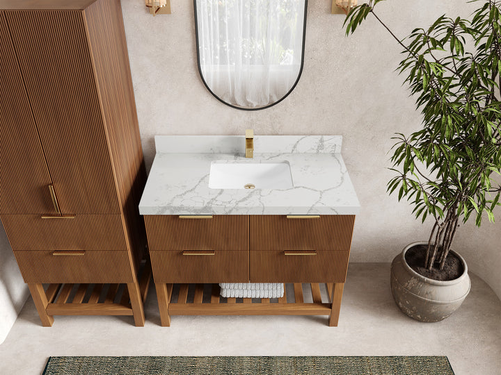 Catalina Teak 42 in W x 22 in D Free Standing Reeded Single Sink Bathroom Vanity - photo 42