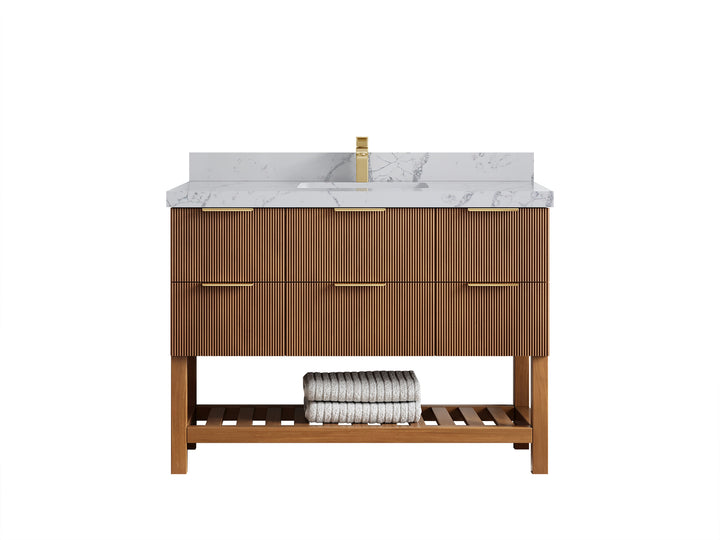 Catalina Teak 48 in W x 22 in D Free Standing Reeded Single Sink Bathroom Vanity - photo 43