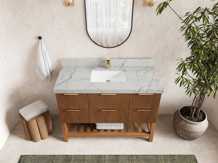 Catalina Teak 48 in W x 22 in D Free Standing Reeded Single Sink Bathroom Vanity - photo 42