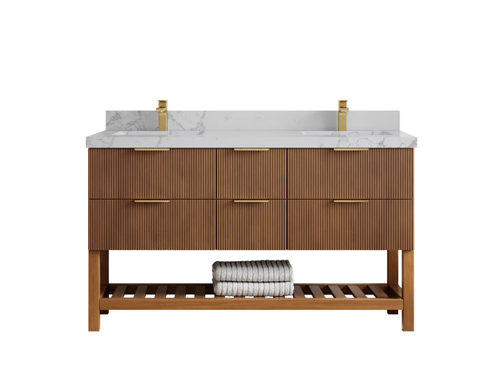 Catalina Teak 60 in W x 22 in D Free Standing Reeded Double Sink Bathroom Vanity - photo 43