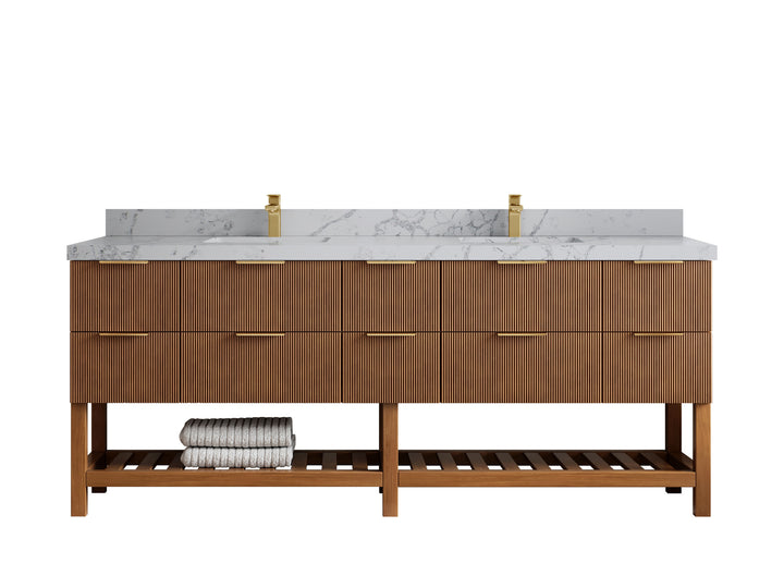 Catalina Teak 84 in W x 22 in D Free Standing Reeded Double Sink Bathroom Vanity - photo 43