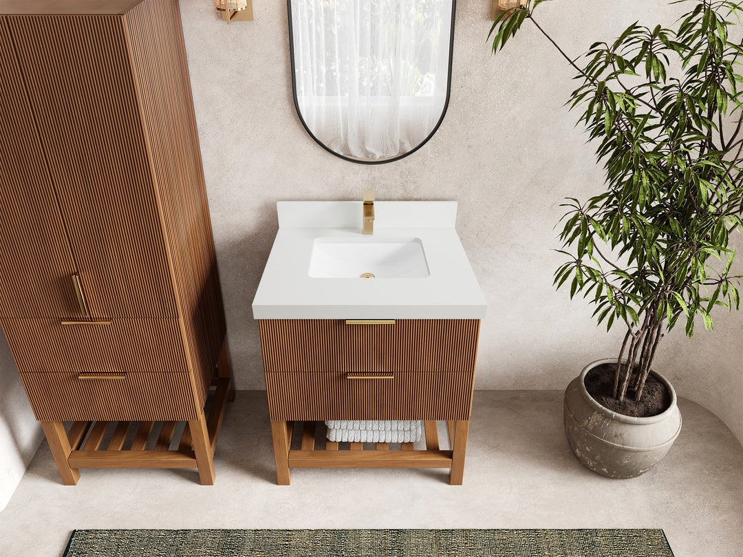 Catalina Teak 30 in W x 22 in D Free Standing Reeded Single Sink Bathroom Vanity