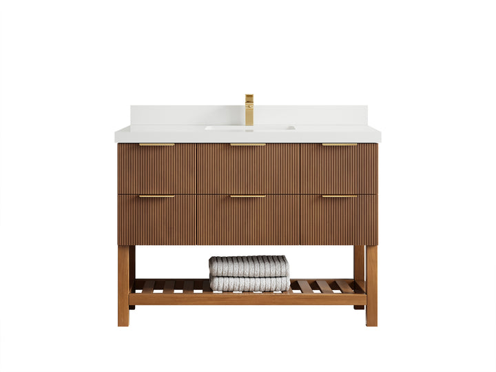 Catalina Teak 48 in W x 22 in D Free Standing Reeded Single Sink Bathroom Vanity - photo 45