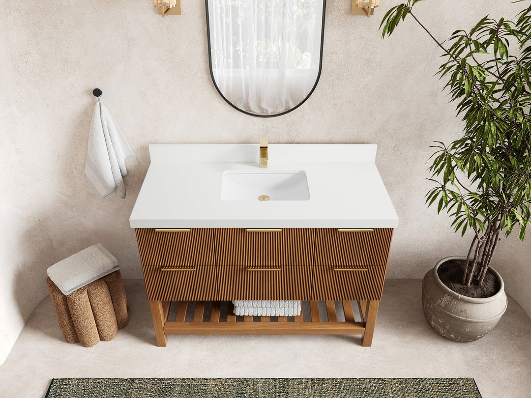 Catalina Teak 48 in W x 22 in D Free Standing Reeded Single Sink Bathroom Vanity