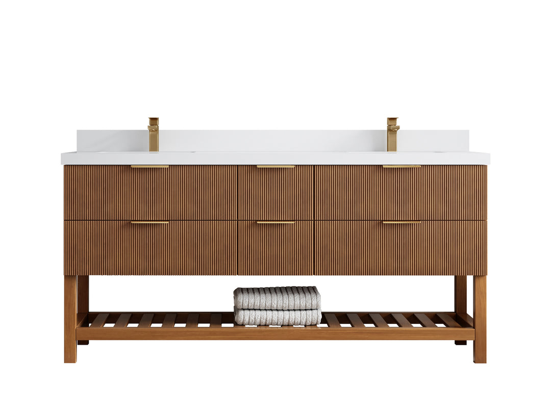 Catalina Teak 72 in W x 22 in D Free Standing Reeded Double Sink Bathroom Vanity