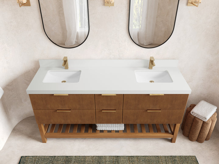 Catalina Teak 72 in W x 22 in D Free Standing Reeded Double Sink Bathroom Vanity - photo 44