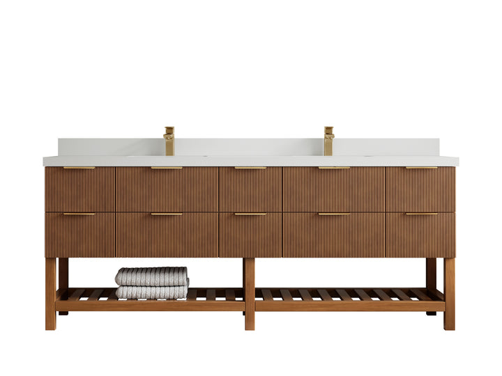 Catalina Teak 84 in W x 22 in D Free Standing Reeded Double Sink Bathroom Vanity - photo 45