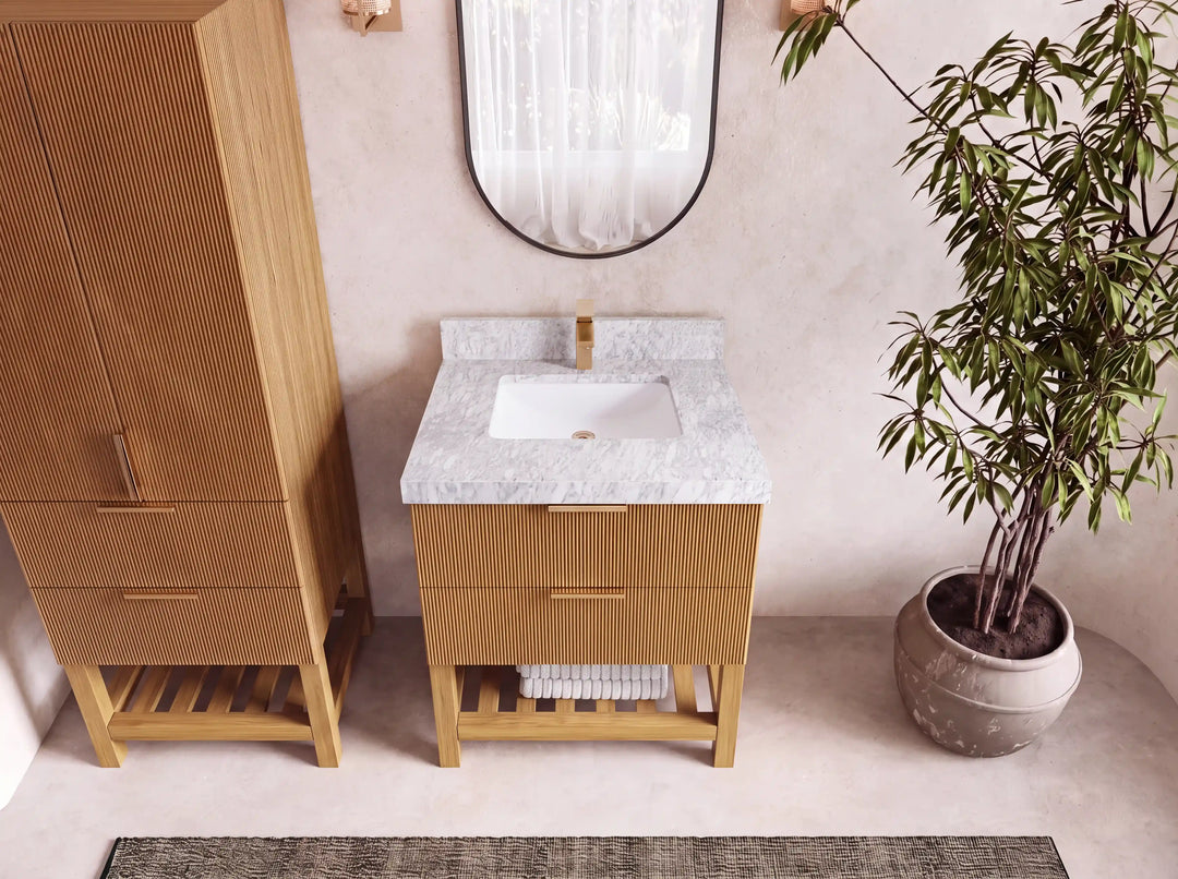 Catalina Teak 30 in W x 22 in D Free Standing Reeded Single Sink Bathroom Vanity | 
              
                Light Natural Teak
                
                  
             - CAT_TK_LNT_WHQZ_30 - photo №14