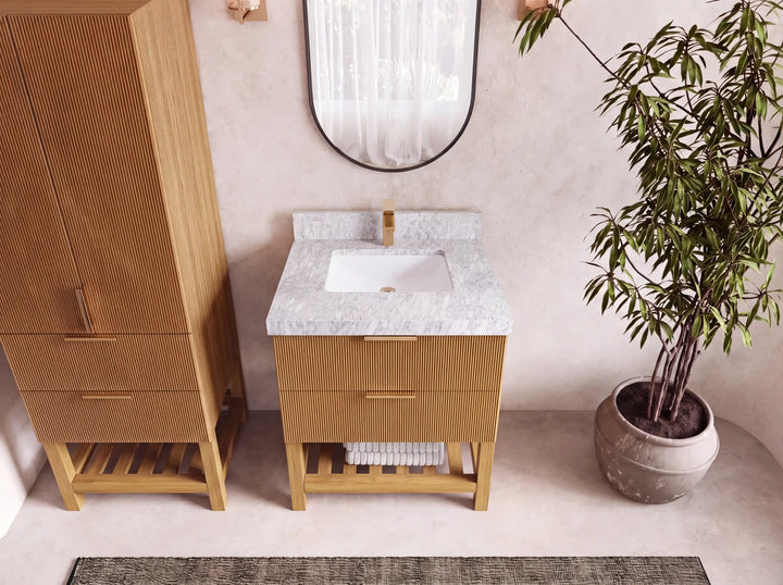 Catalina Teak 30 in W x 22 in D Free Standing Reeded Single Sink Bathroom Vanity - photo 14