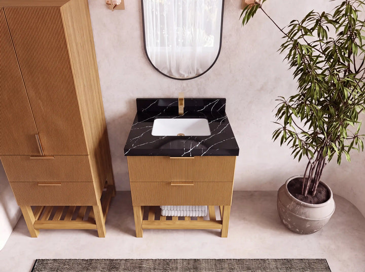 Catalina Teak 30 in W x 22 in D Free Standing Reeded Single Sink Bathroom Vanity - photo 9