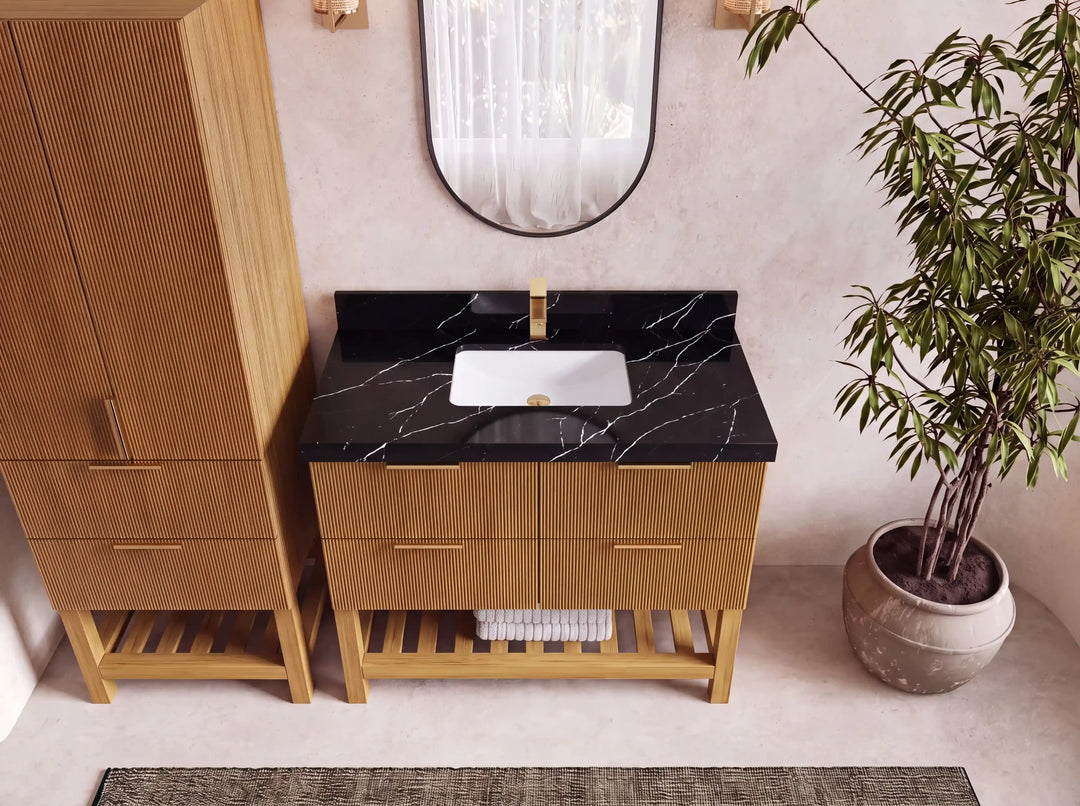 Catalina Teak 42 in W x 22 in D Free Standing Reeded Single Sink Bathroom Vanity | 
              
                Light Natural Teak
                
                  
             - CAT_TK_LNT_WHQZ_42 - photo №8