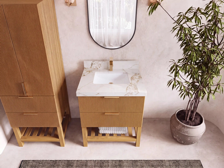 Catalina Teak 30 in W x 22 in D Free Standing Reeded Single Sink Bathroom Vanity - photo 10