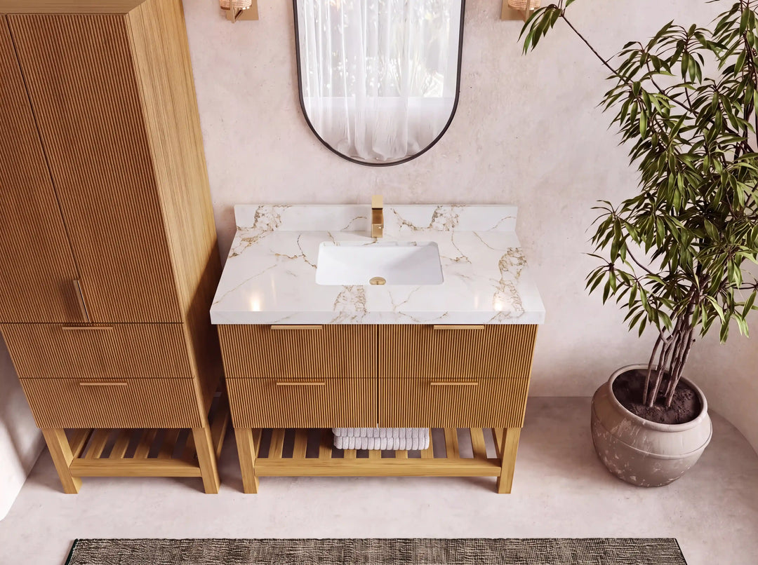 Catalina Teak 42 in W x 22 in D Free Standing Reeded Single Sink Bathroom Vanity | 
              
                Light Natural Teak
                
                  
             - CAT_TK_LNT_WHQZ_42 - photo №9