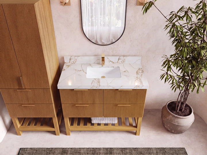 Catalina Teak 42 in W x 22 in D Free Standing Reeded Single Sink Bathroom Vanity - photo 9