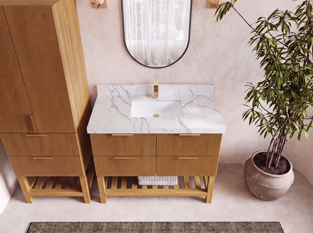 Catalina Teak 42 in W x 22 in D Free Standing Reeded Single Sink Bathroom Vanity | 
              
                Light Natural Teak
                
                  
             - CAT_TK_LNT_WHQZ_42 - photo №10
