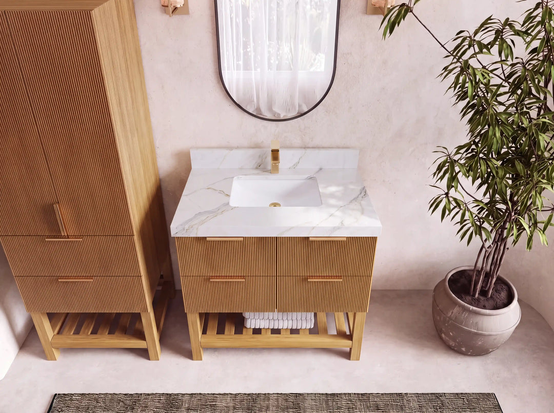 Catalina Teak 36 in. W x 22 in. D Center Sink Bathroom Vanity | 
              
                Light Natural Teak
                
                  
             - CAT_TK_LNT_WHQZ_36 - photo №12