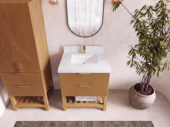 Catalina Teak 30 in W x 22 in D Free Standing Reeded Single Sink Bathroom Vanity - photo 16