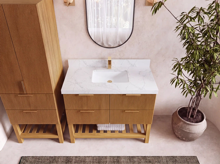 Catalina Teak 42 in W x 22 in D Free Standing Reeded Single Sink Bathroom Vanity - photo 15