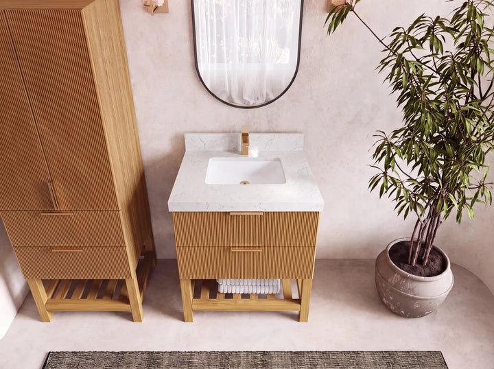 Catalina Teak 30 in W x 22 in D Free Standing Reeded Single Sink Bathroom Vanity - photo 19