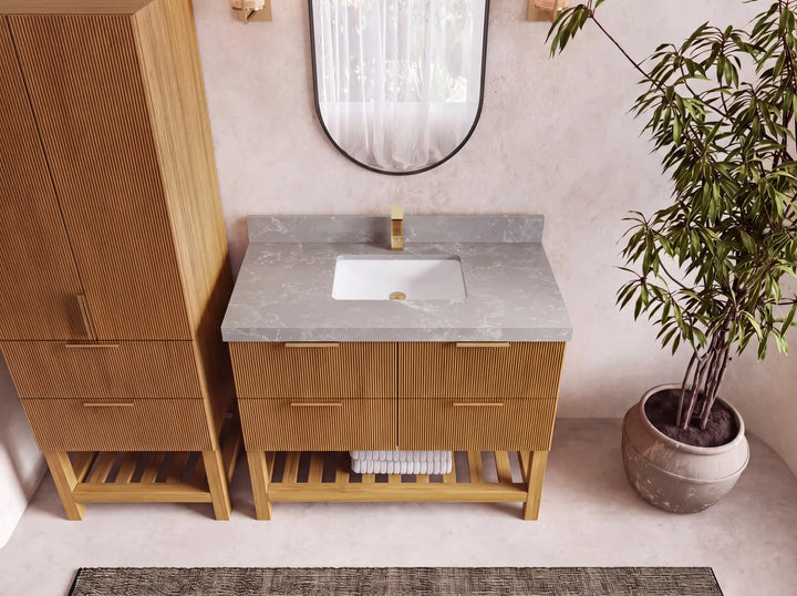 Catalina Teak 42 in W x 22 in D Free Standing Reeded Single Sink Bathroom Vanity - photo 21