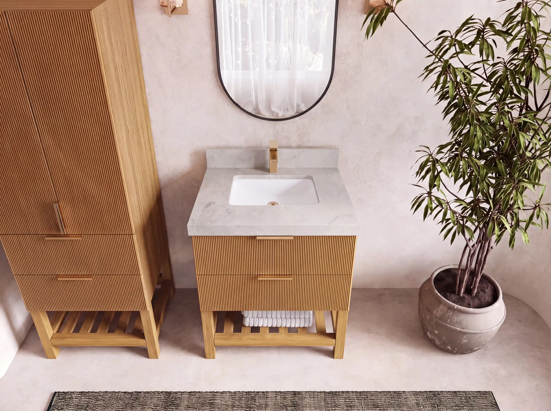 Catalina Teak 30 in W x 22 in D Free Standing Reeded Single Sink Bathroom Vanity | 
              
                Light Natural Teak
                
                  
             - CAT_TK_LNT_WHQZ_30 - photo №20