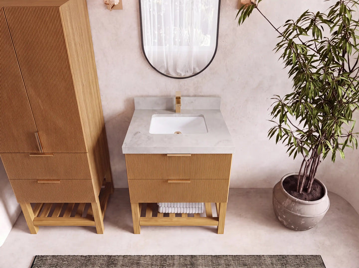 Catalina Teak 30 in W x 22 in D Free Standing Reeded Single Sink Bathroom Vanity - photo 20