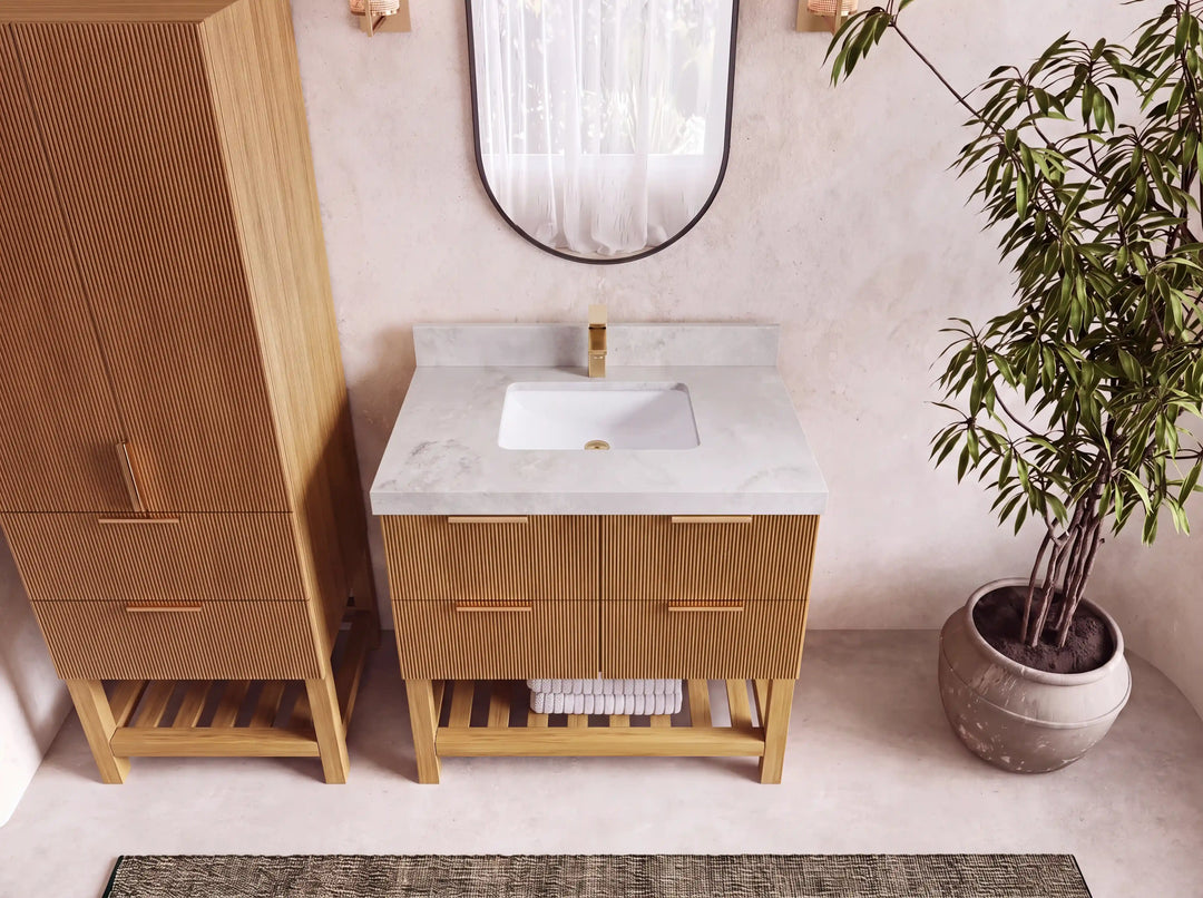 Catalina Teak 36 in. W x 22 in. D Center Sink Bathroom Vanity | 
              
                Light Natural Teak
                
                  
             - CAT_TK_LNT_WHQZ_36 - photo №19