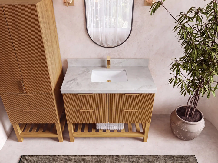 Catalina Teak 42 in W x 22 in D Free Standing Reeded Single Sink Bathroom Vanity - photo 18