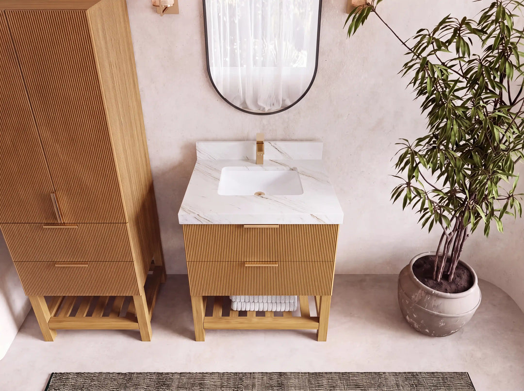 Catalina Teak 30 in W x 22 in D Free Standing Reeded Single Sink Bathroom Vanity | 
              
                Light Natural Teak
                
                  
             - CAT_TK_LNT_WHQZ_30 - photo №21